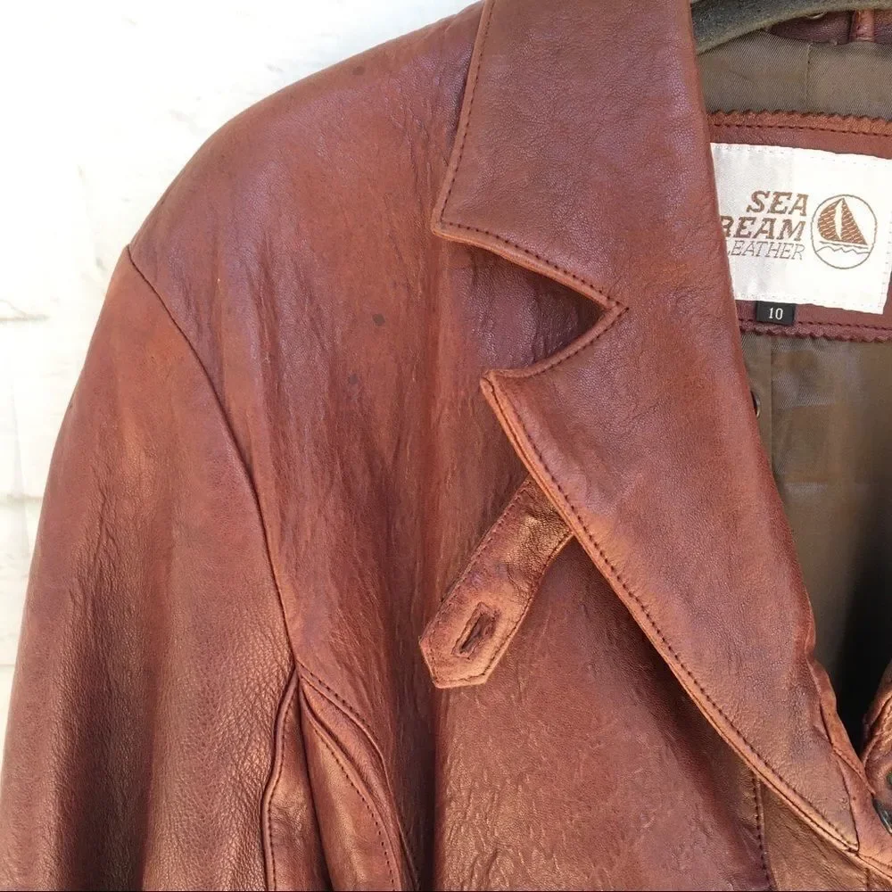 Sea Dream Womens Brown Zip Lined Leather Bomber Jacket 10
